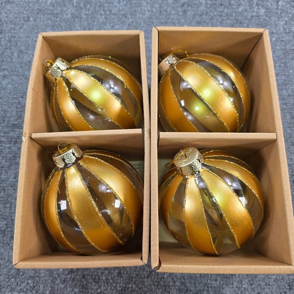 Allen+Roth Hand-Painted Blown Glass Christmas Ornaments Gold Ribbon Design Lot - Picture 1 of 6
